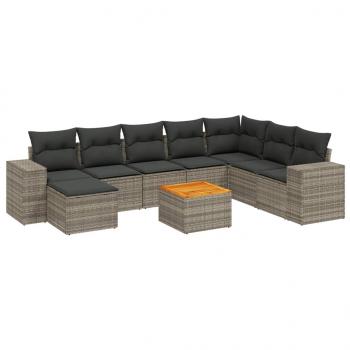 9-tlg. Garten-Sofagarnitur mit Kissen Grau Poly Rattan