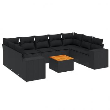 10-tlg. Garten-Sofagarnitur mit Kissen Schwarz Poly Rattan