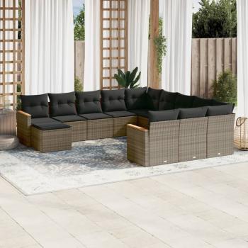 ARDEBO.de - 12-tlg. Garten-Sofagarnitur mit Kissen Grau Poly Rattan