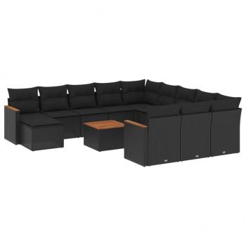 13-tlg. Garten-Sofagarnitur mit Kissen Schwarz Poly Rattan