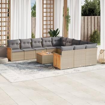 ARDEBO.de - 13-tlg. Garten-Sofagarnitur mit Kissen Beige Poly Rattan