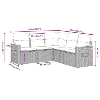 5-tlg. Garten-Sofagarnitur mit Kissen Grau Poly Rattan