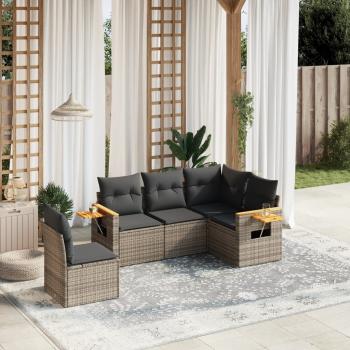 ARDEBO.de - 5-tlg. Garten-Sofagarnitur mit Kissen Grau Poly Rattan