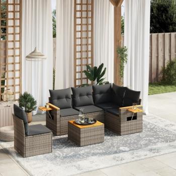 ARDEBO.de - 6-tlg. Garten-Sofagarnitur mit Kissen Grau Poly Rattan