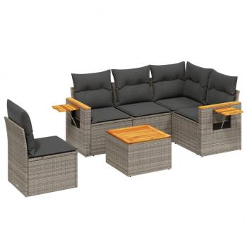 6-tlg. Garten-Sofagarnitur mit Kissen Grau Poly Rattan