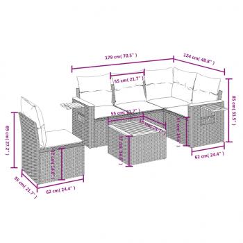 6-tlg. Garten-Sofagarnitur mit Kissen Grau Poly Rattan