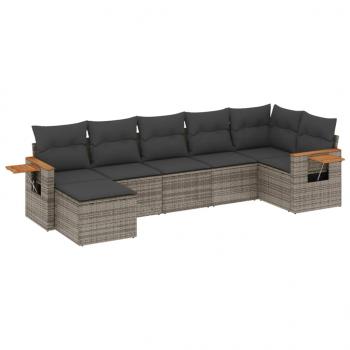 7-tlg. Garten-Sofagarnitur mit Kissen Grau Poly Rattan