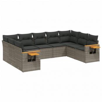 9-tlg. Garten-Sofagarnitur mit Kissen Grau Poly Rattan