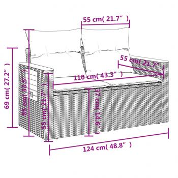 9-tlg. Garten-Sofagarnitur mit Kissen Grau Poly Rattan