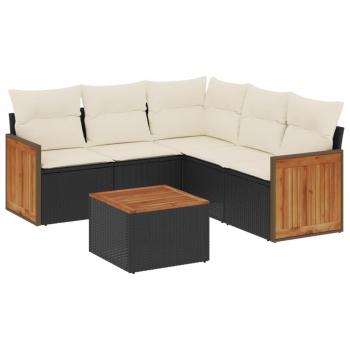 6-tlg. Garten-Sofagarnitur mit Kissen Schwarz Poly Rattan