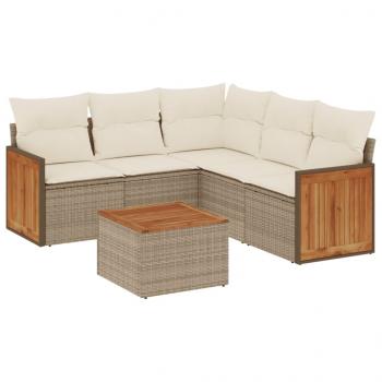 6-tlg. Garten-Sofagarnitur mit Kissen Beige Poly Rattan