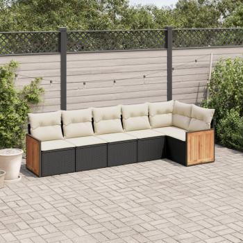 ARDEBO.de - 6-tlg. Garten-Sofagarnitur mit Kissen Schwarz Poly Rattan