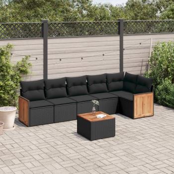 ARDEBO.de - 7-tlg. Garten-Sofagarnitur mit Kissen Schwarz Poly Rattan