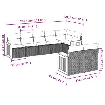 8-tlg. Garten-Sofagarnitur mit Kissen Schwarz Poly Rattan