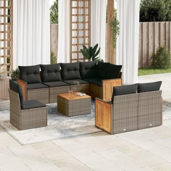 ARDEBO.de - 9-tlg. Garten-Sofagarnitur mit Kissen Grau Poly Rattan