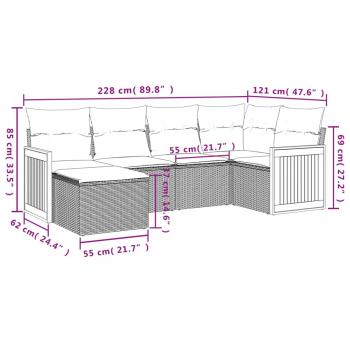 6-tlg. Garten-Sofagarnitur mit Kissen Grau Poly Rattan