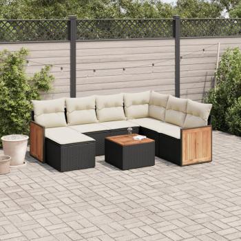 ARDEBO.de - 8-tlg. Garten-Sofagarnitur mit Kissen Schwarz Poly Rattan