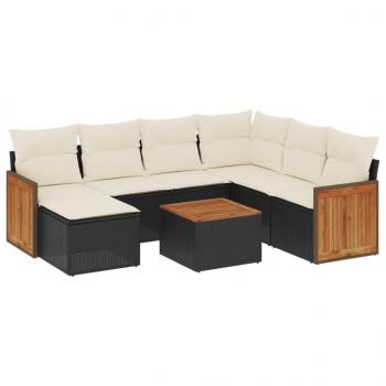 8-tlg. Garten-Sofagarnitur mit Kissen Schwarz Poly Rattan