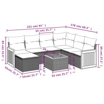 8-tlg. Garten-Sofagarnitur mit Kissen Schwarz Poly Rattan