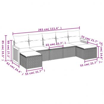 7-tlg. Garten-Sofagarnitur mit Kissen Grau Poly Rattan