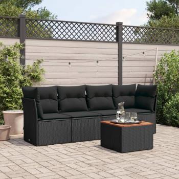 ARDEBO.de - 5-tlg. Garten-Sofagarnitur mit Kissen Schwarz Poly Rattan