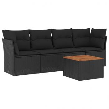 5-tlg. Garten-Sofagarnitur mit Kissen Schwarz Poly Rattan