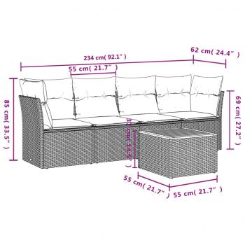 5-tlg. Garten-Sofagarnitur mit Kissen Schwarz Poly Rattan