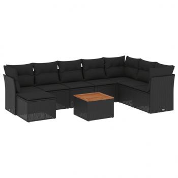 9-tlg. Garten-Sofagarnitur mit Kissen Schwarz Poly Rattan