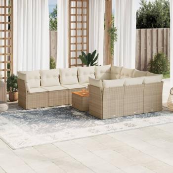 ARDEBO.de - 11-tlg. Garten-Sofagarnitur mit Kissen Beige Poly Rattan