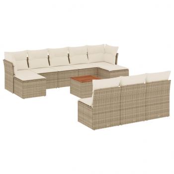 11-tlg. Garten-Sofagarnitur mit Kissen Beige Poly Rattan