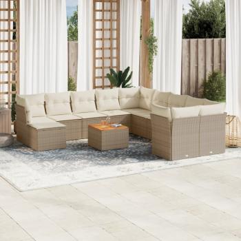 ARDEBO.de - 12-tlg. Garten-Sofagarnitur mit Kissen Beige Poly Rattan