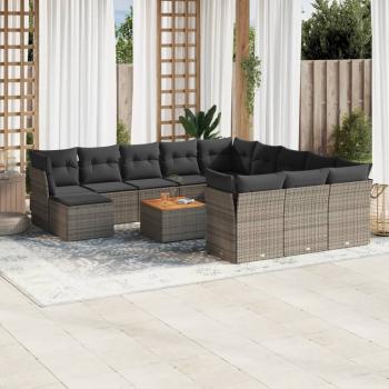 ARDEBO.de - 13-tlg. Garten-Sofagarnitur mit Kissen Grau Poly Rattan