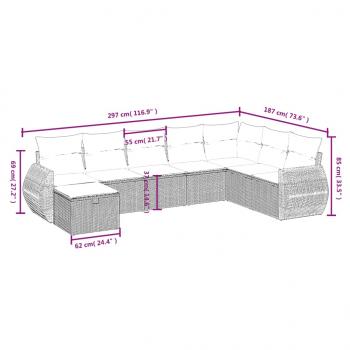 8-tlg. Garten-Sofagarnitur mit Kissen Grau Poly Rattan