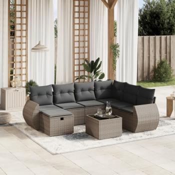 ARDEBO.de - 8-tlg. Garten-Sofagarnitur mit Kissen Grau Poly Rattan