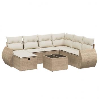 8-tlg. Garten-Sofagarnitur mit Kissen Beige Poly Rattan