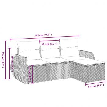 4-tlg. Garten-Sofagarnitur mit Kissen Grau Poly Rattan