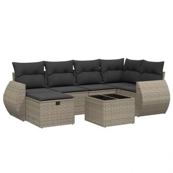 7-tlg. Garten-Sofagarnitur mit Kissen Grau Poly Rattan