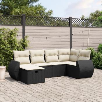 ARDEBO.de - 6-tlg. Garten-Sofagarnitur mit Kissen Schwarz Poly Rattan