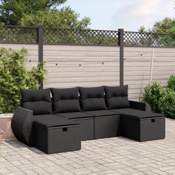 ARDEBO.de - 6-tlg. Garten-Sofagarnitur mit Kissen Schwarz Poly Rattan