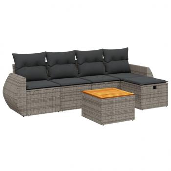 6-tlg. Garten-Sofagarnitur mit Kissen Grau Poly Rattan