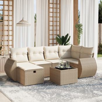 ARDEBO.de - 7-tlg. Garten-Sofagarnitur mit Kissen Beige Poly Rattan