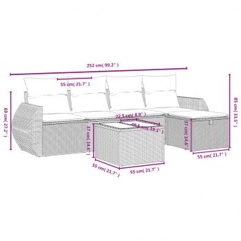 6-tlg. Garten-Sofagarnitur mit Kissen Schwarz Poly Rattan