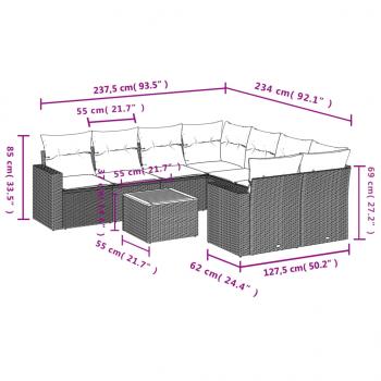 9-tlg. Garten-Sofagarnitur mit Kissen Grau Poly Rattan