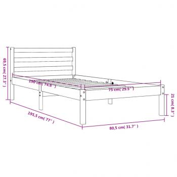 Massivholzbett ohne Matratze Wachsbraun 75x190 cm Kiefernholz