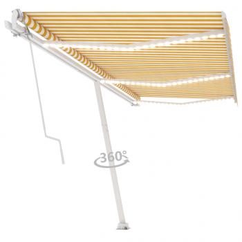 ARDEBO.de - Automatische Markise mit LED & Windsensor 600x300 cm Gelb/Weiß