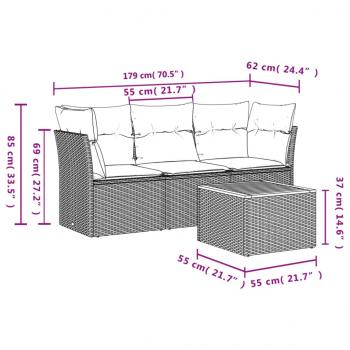 4-tlg. Garten-Sofagarnitur mit Kissen Beige Poly Rattan