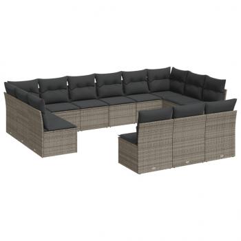 ARDEBO.de - 13-tlg. Garten-Sofagarnitur mit Kissen Grau Poly Rattan