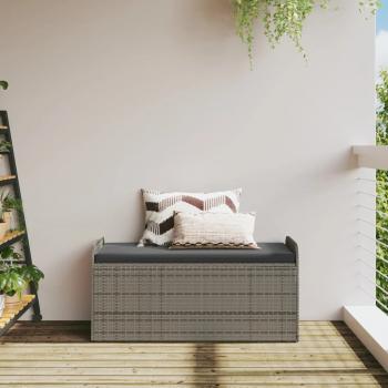 Sitzbank mit Stauraum & Kissen Grau 115x51x52 cm Poly Rattan