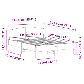 Massivholzbett ohne Matratze Wachsbraun 135x190 cm Kiefernholz