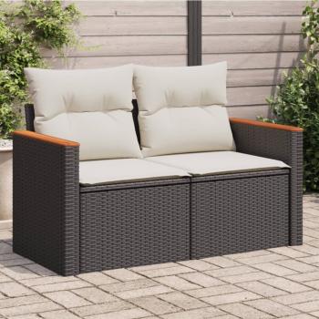 ARDEBO.de - Gartensofa mit Kissen 2-Sitzer Schwarz Poly Rattan